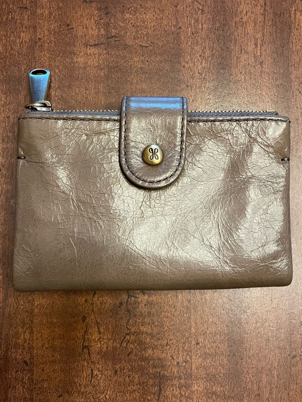EUC HOBO Gray Leather Folding Zip Wallet
